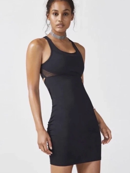 Fabletics Dresses & Skirts - Fabletics Tropez Dress Black Mesh Cut-Out Strappy Back Women’s Size Large NWT